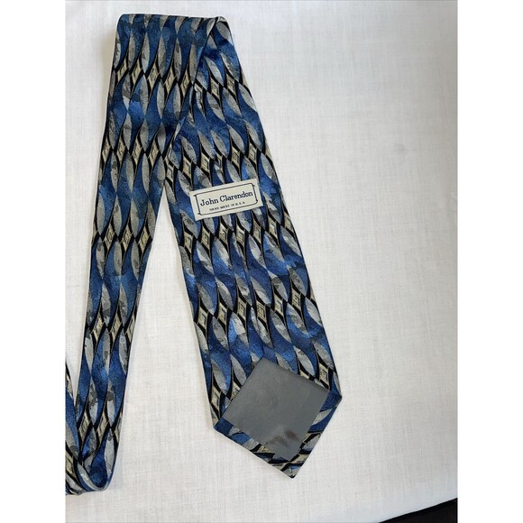 John Clarendon Dress Tie Mens Size 58" Blue Geometric 100% Silk Designer - Picture 8 of 12